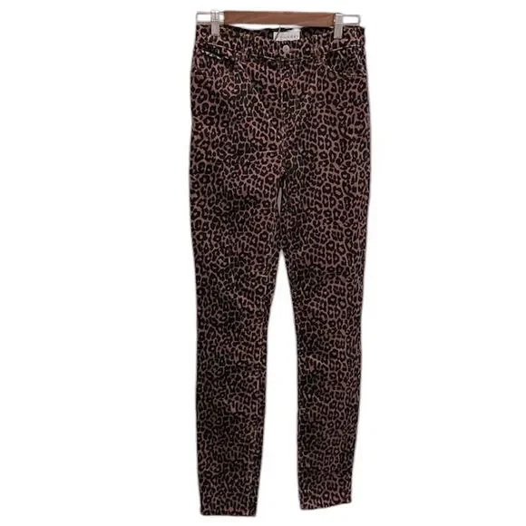 Loft Brown Corduroy Leopard Animal Print High Rise Waist Skinny Jeans Size 2 - Picture 4 of 12